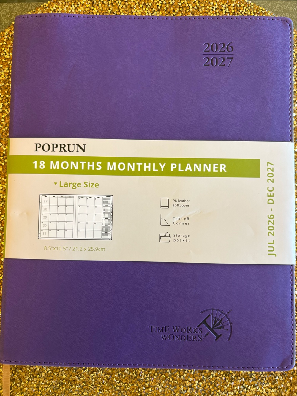 Poprun NWT Purple 18-Month Large Monthly Planner (Jul 2026 - Dec 2027) 8.5”x 10.